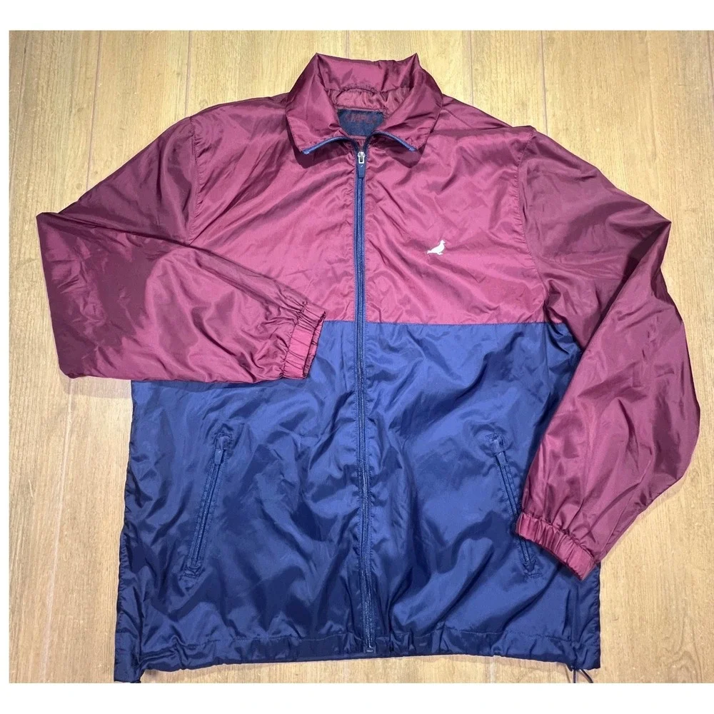 Staple Pigeon Mens Colorblock Windbreaker Jacket‎ Burgundy Navy Blue Large Logo